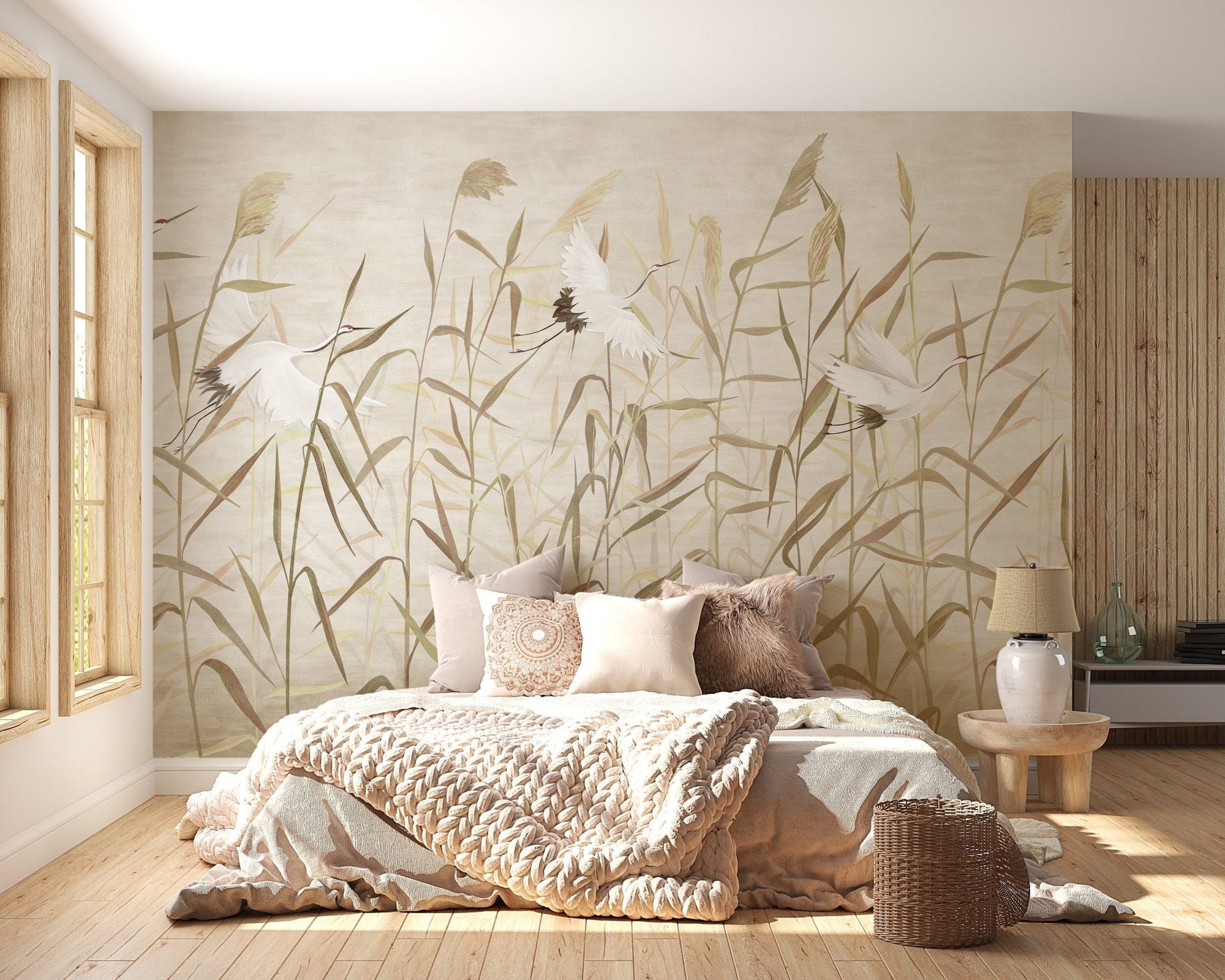 Dusty Pink Tropical Forest with Heron Birds Wallpaper A328