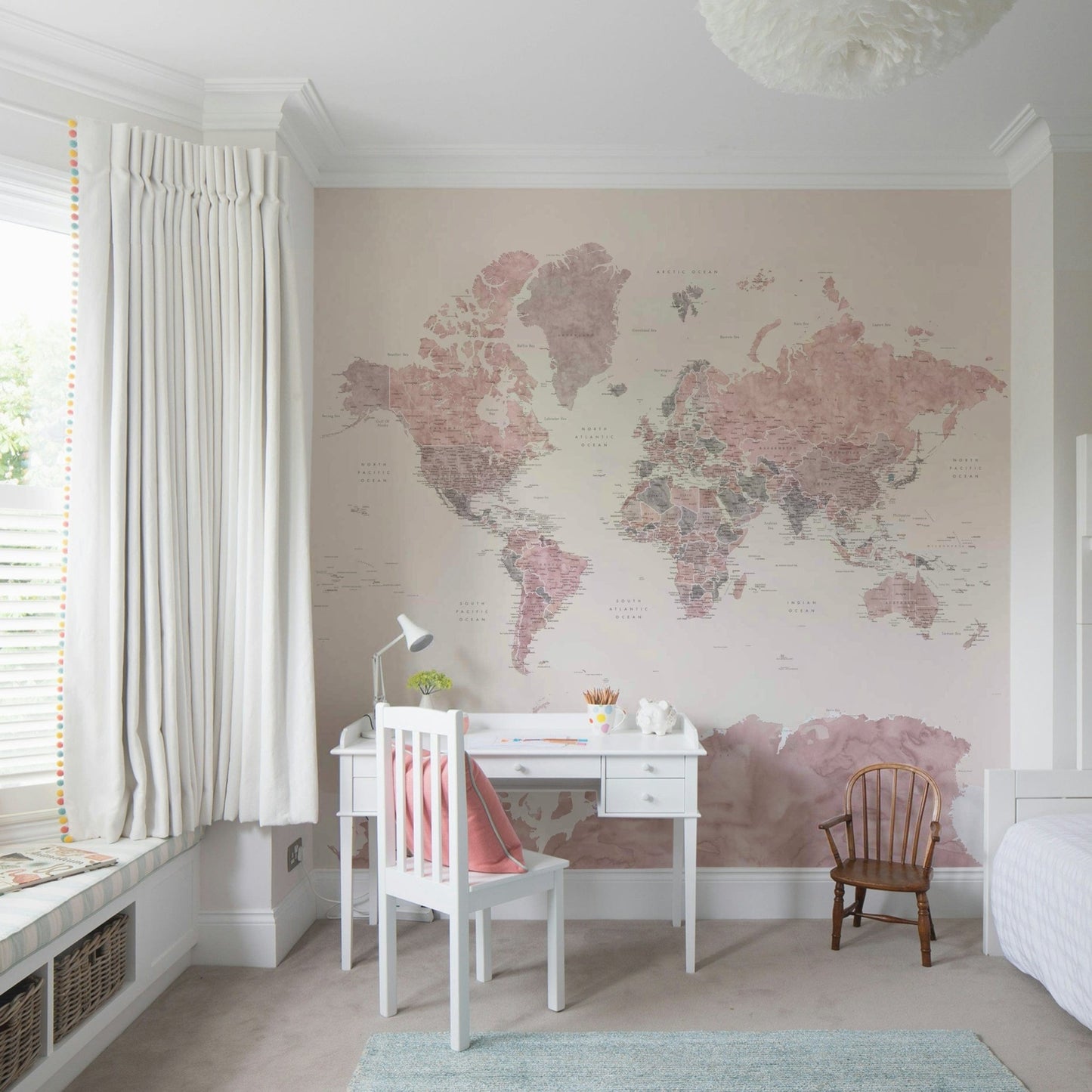 Dusty pink map wallpaper for walls

