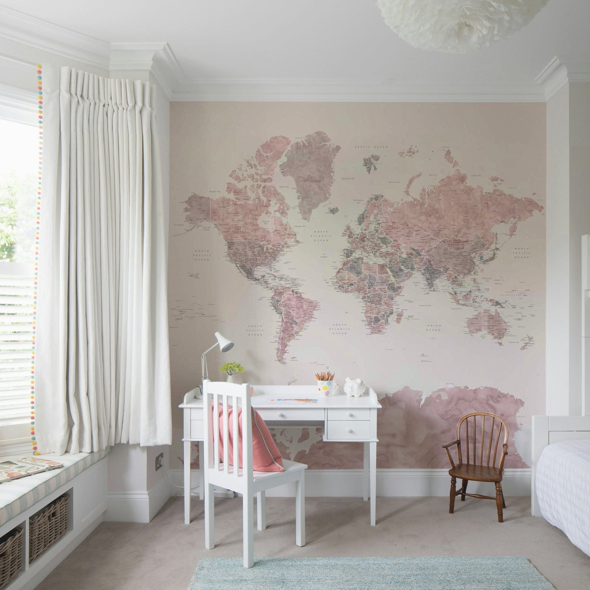 Dusty pink map wallpaper for walls

