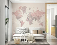 Subtle dusty pink map wallpaper design

