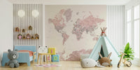 Soft dusty pink world map wallpaper

