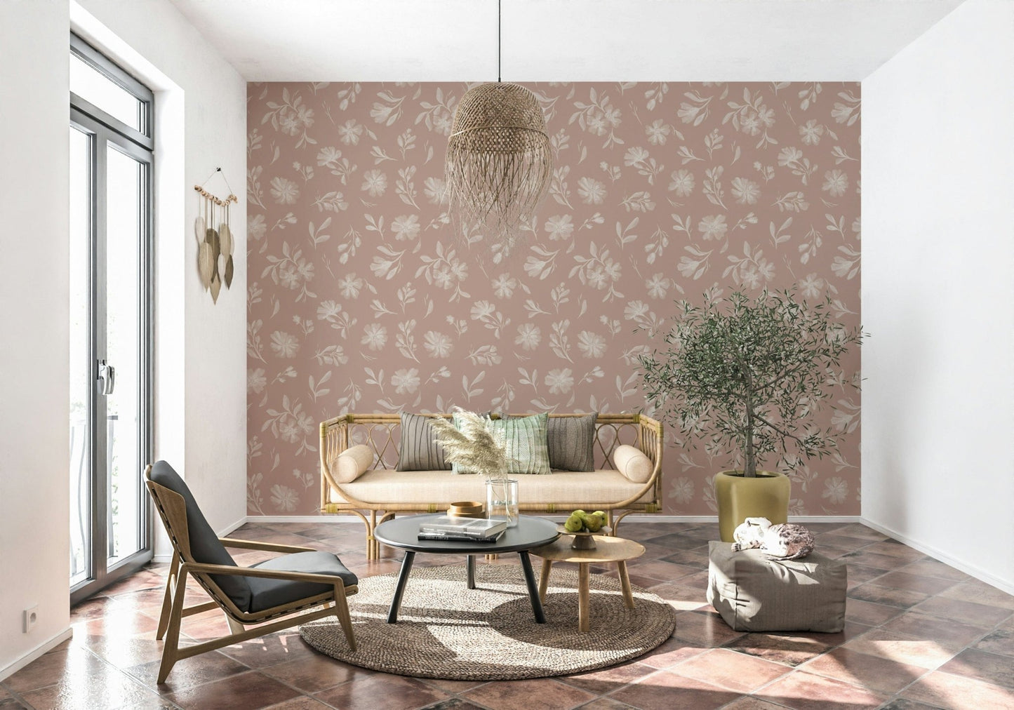 Dusty Rose Blooms Wallpaper⁠