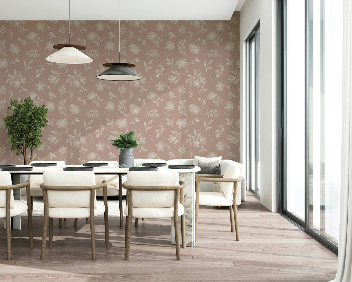 Dusty Rose Blooms Wallpaper⁠