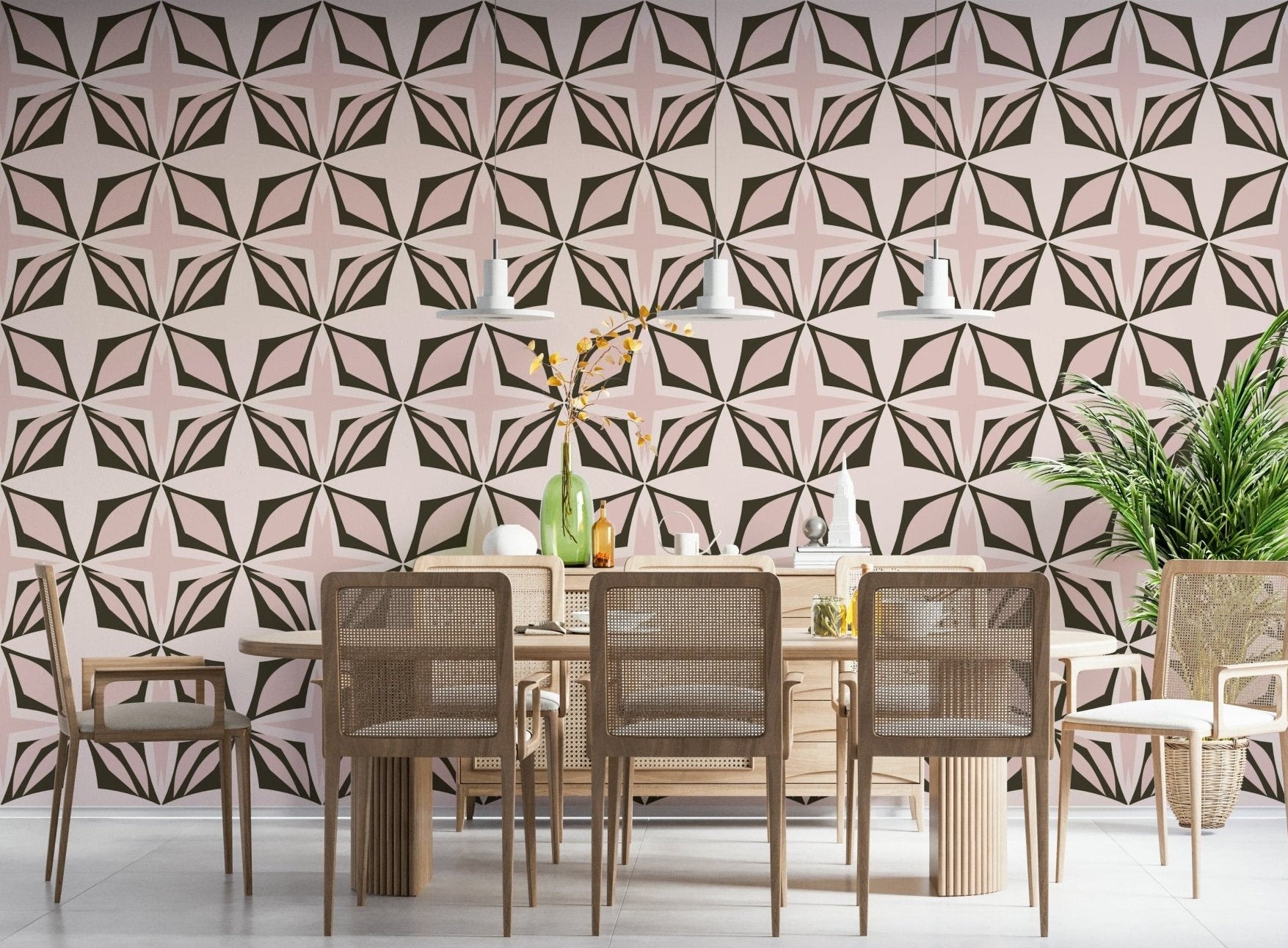 Elegant Dusty Rose Design wall treatment with dark accents., GD7158