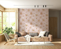 Felicitous peel and stick wallpaper brightens a child's corner.