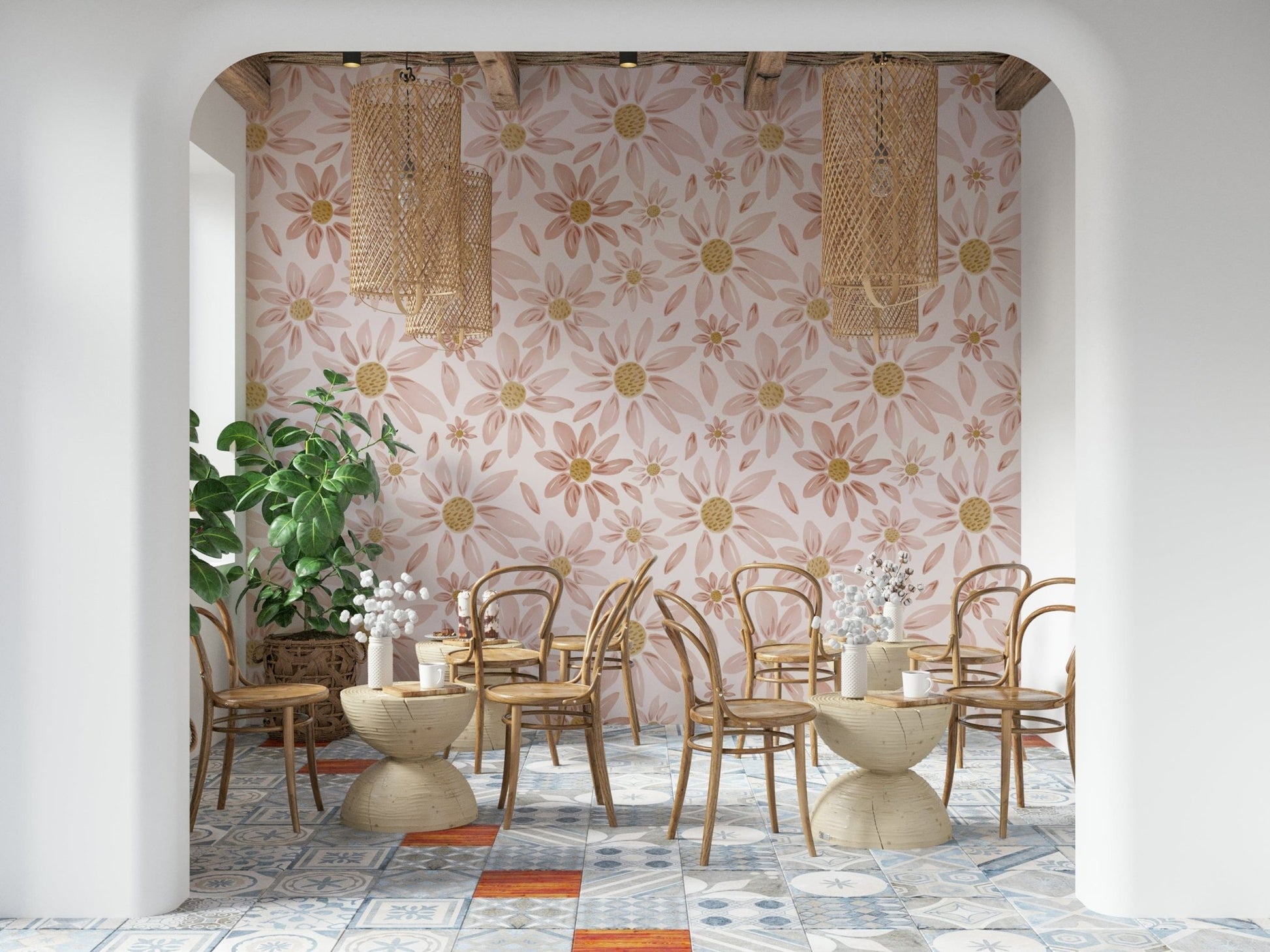 Sylvan styled photo featuring the Dusty Rose wallcovering.