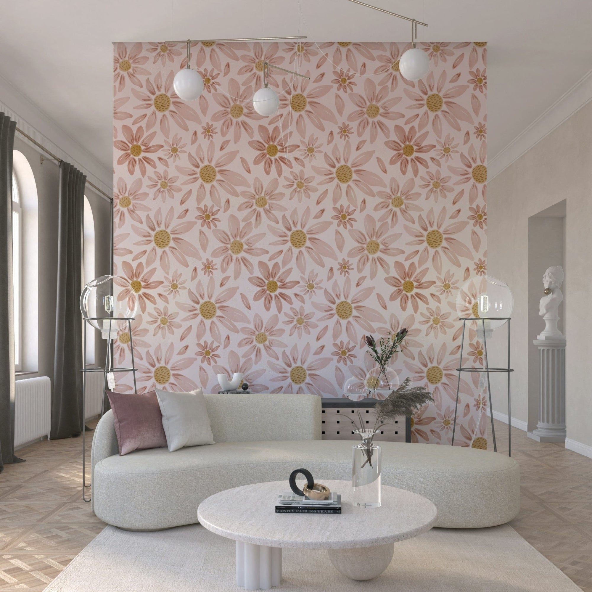 Dusty Rose Floral Dream nursery wall, whimsical flower pattern., GD6620
