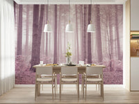Soft focus forest path Dusty Rose Forest peel and stick wallpaper.