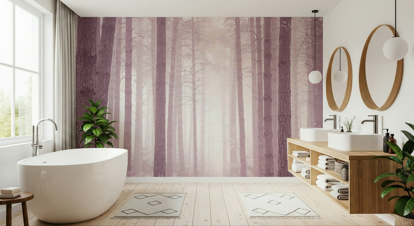 Fantasy forest view Dusty Rose Forest gorgeous large-format wallpaper.
