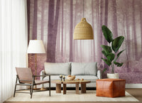 Foggy woodland scene Dusty Rose Forest Wall Mural romantic wall art.
