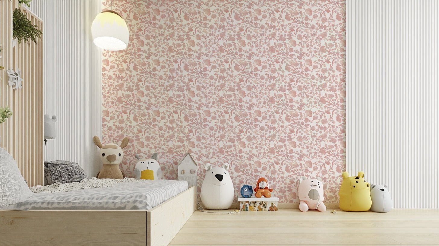 Romantic pink garden wallpaper in soft hues, GD910
