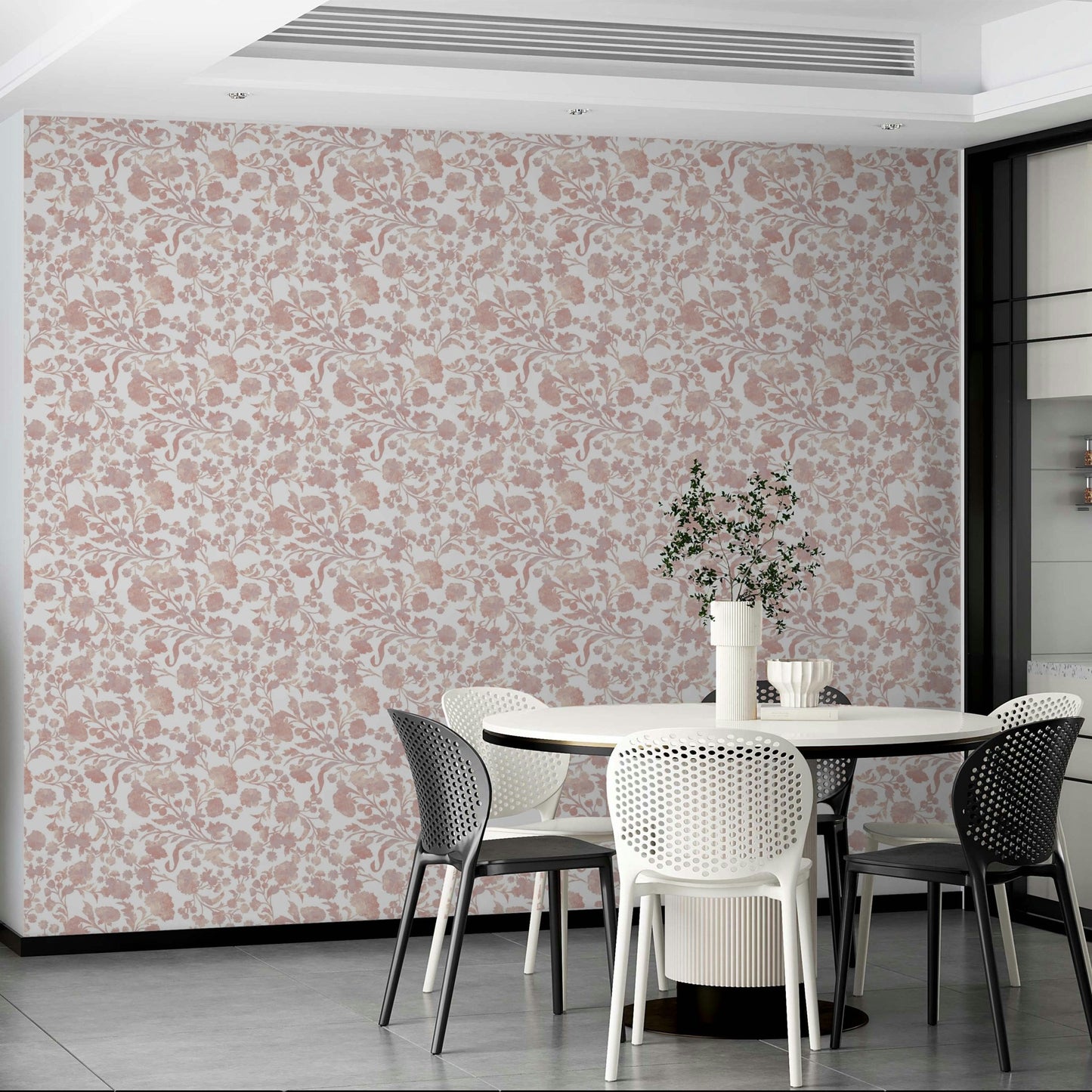 Soft dusty rose blooms on elegant wallpaper

