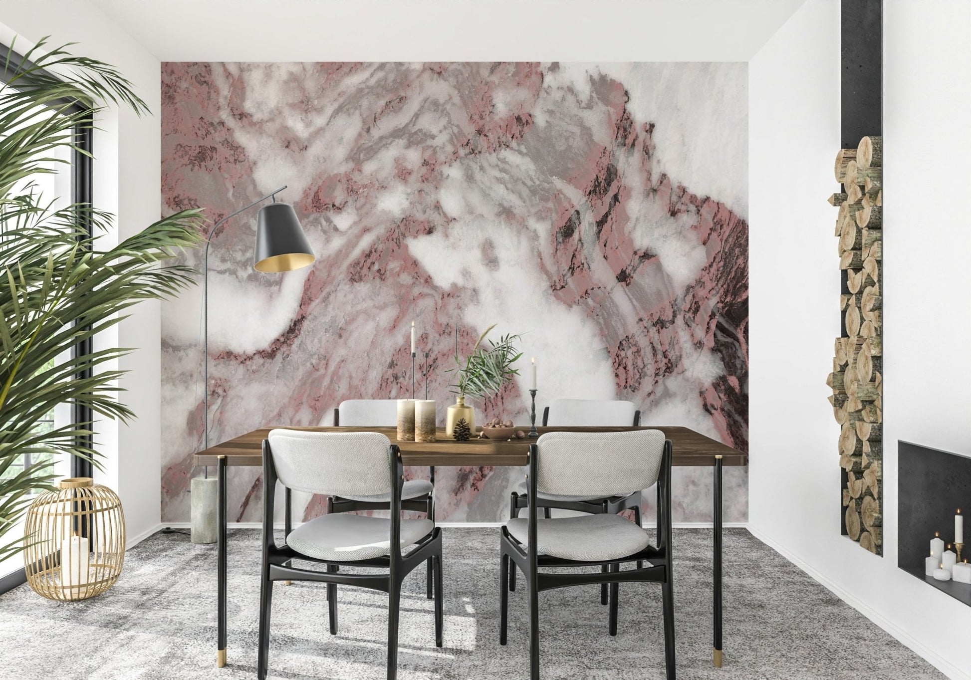 Detail of dusty rose marble veining on wall mural.