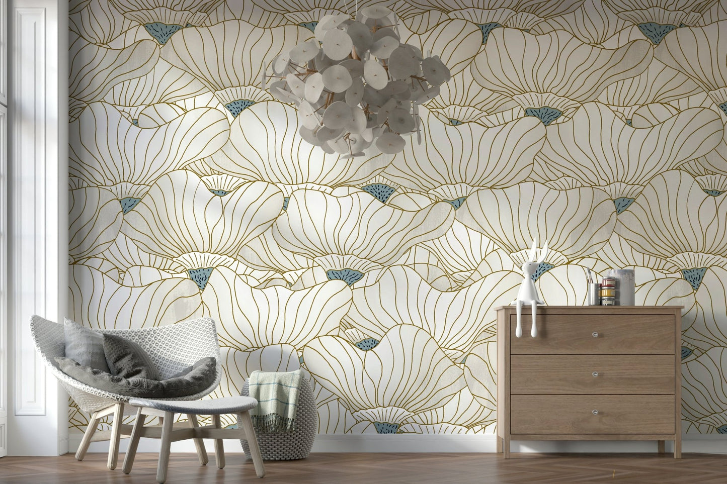 Large, ethereal flower shapes in the Botanical Bloom Waves design.