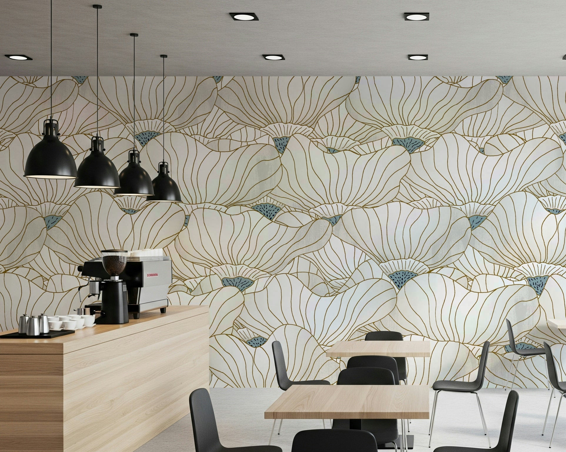 A sophisticated living space showcasing the Bloom Waves repeat.