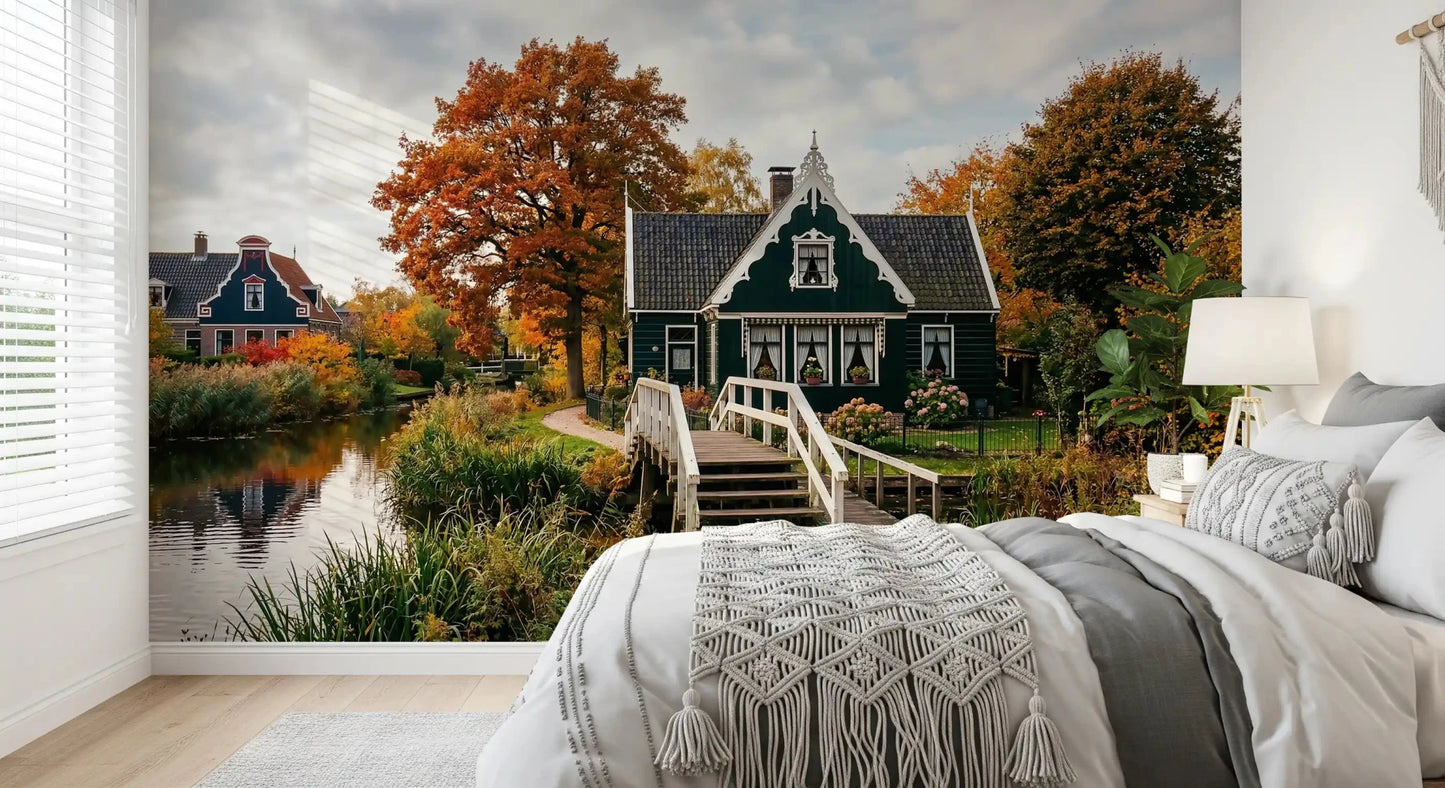 Nature and house Wall Mural in Dutch Autumn Canal Charm styleGD9202