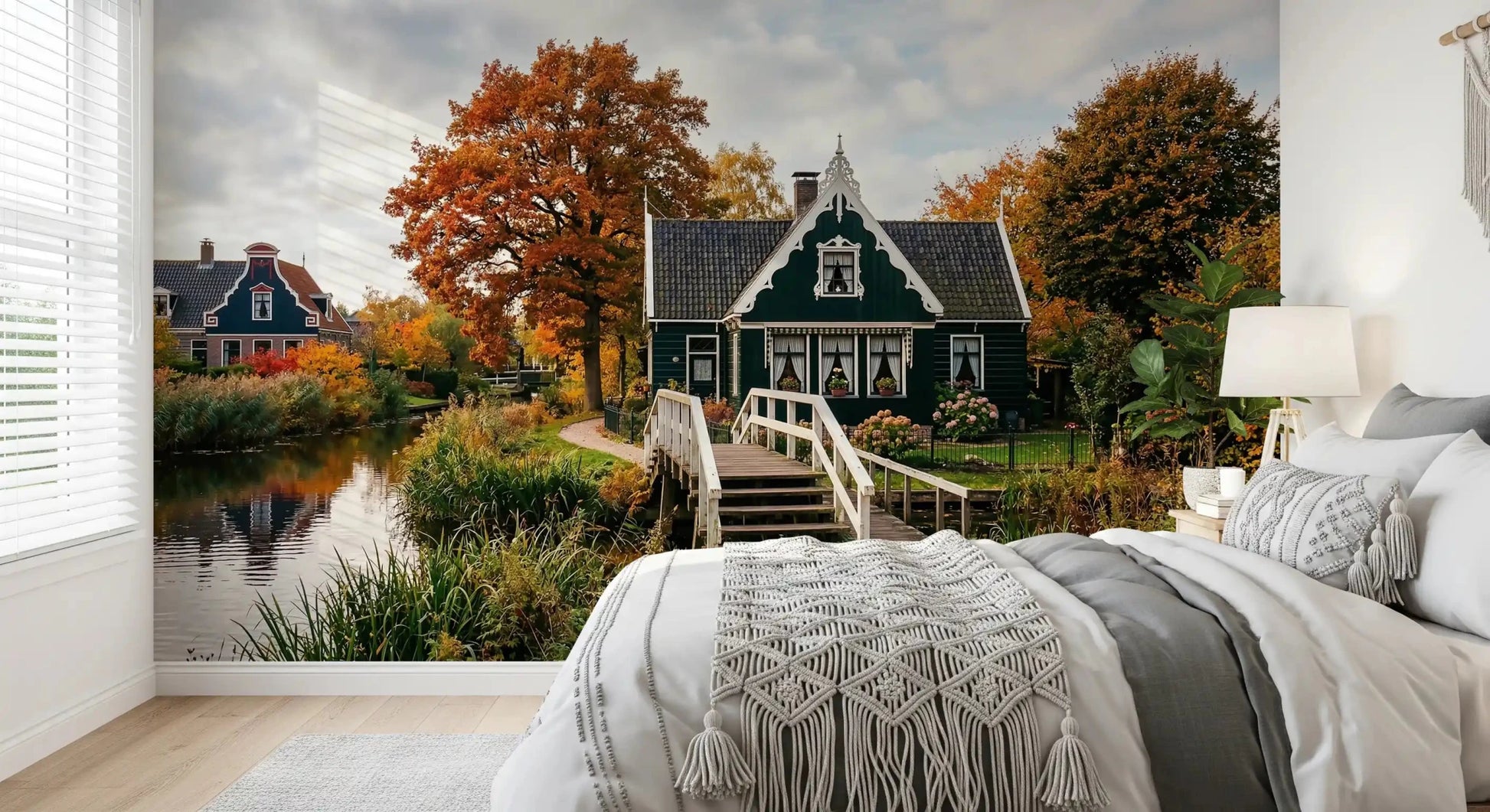 Nature and house Wall Mural in Dutch Autumn Canal Charm styleGD9202