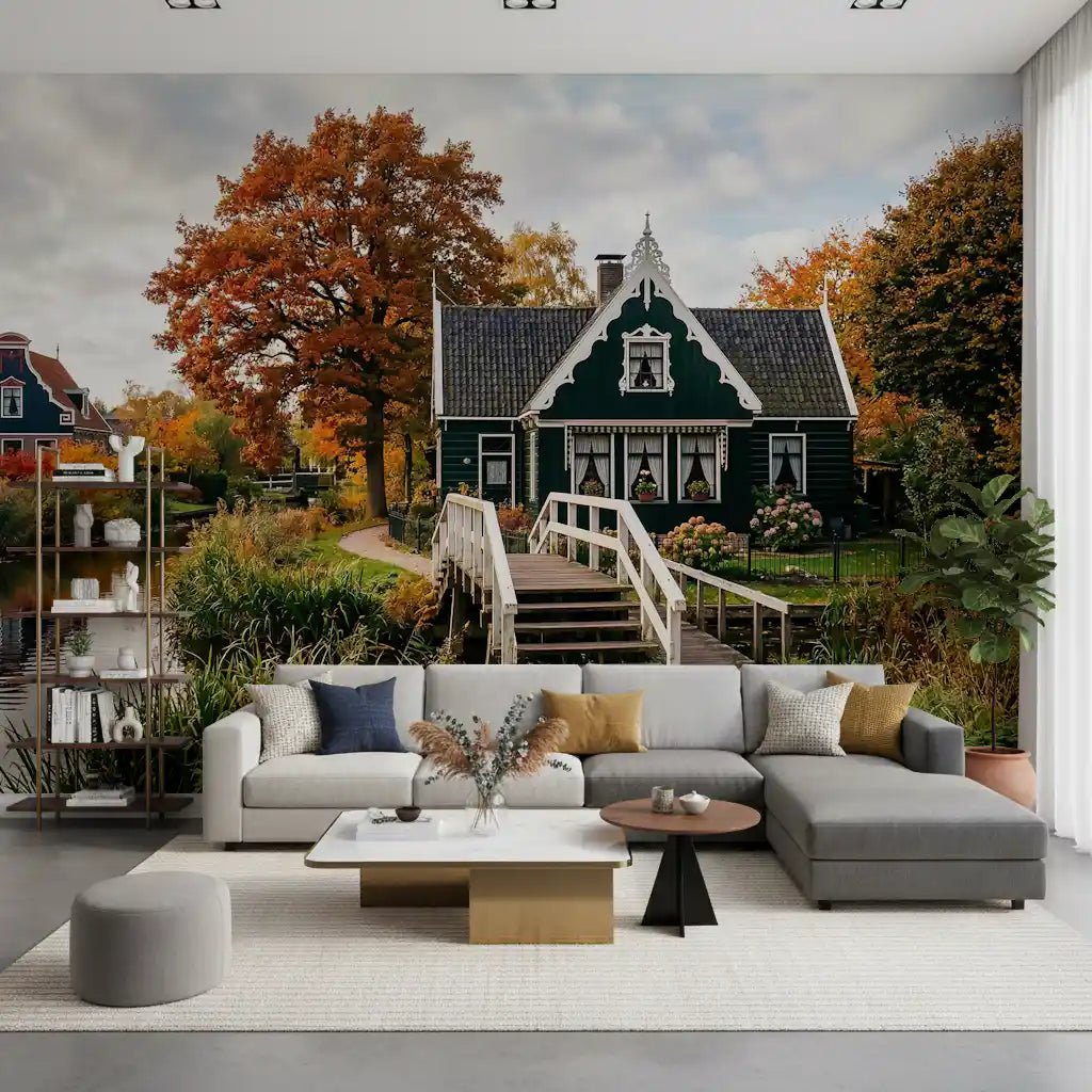 Scenic canal Wall Mural in Dutch Autumn Canal Charm tonesGD9202