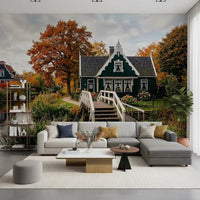 Scenic canal Wall Mural in Dutch Autumn Canal Charm tonesGD9202