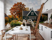 Kitchen styled in Dutch Autumn Canal Charm Wall Mural housesGD9202
