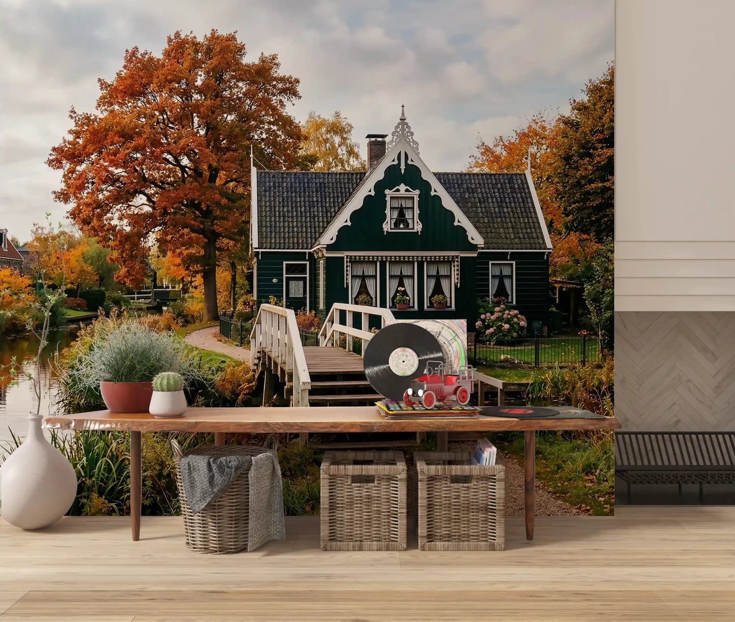 Dutch Autumn Canal Charm Wall Mural with autumn trees and canalGD9202