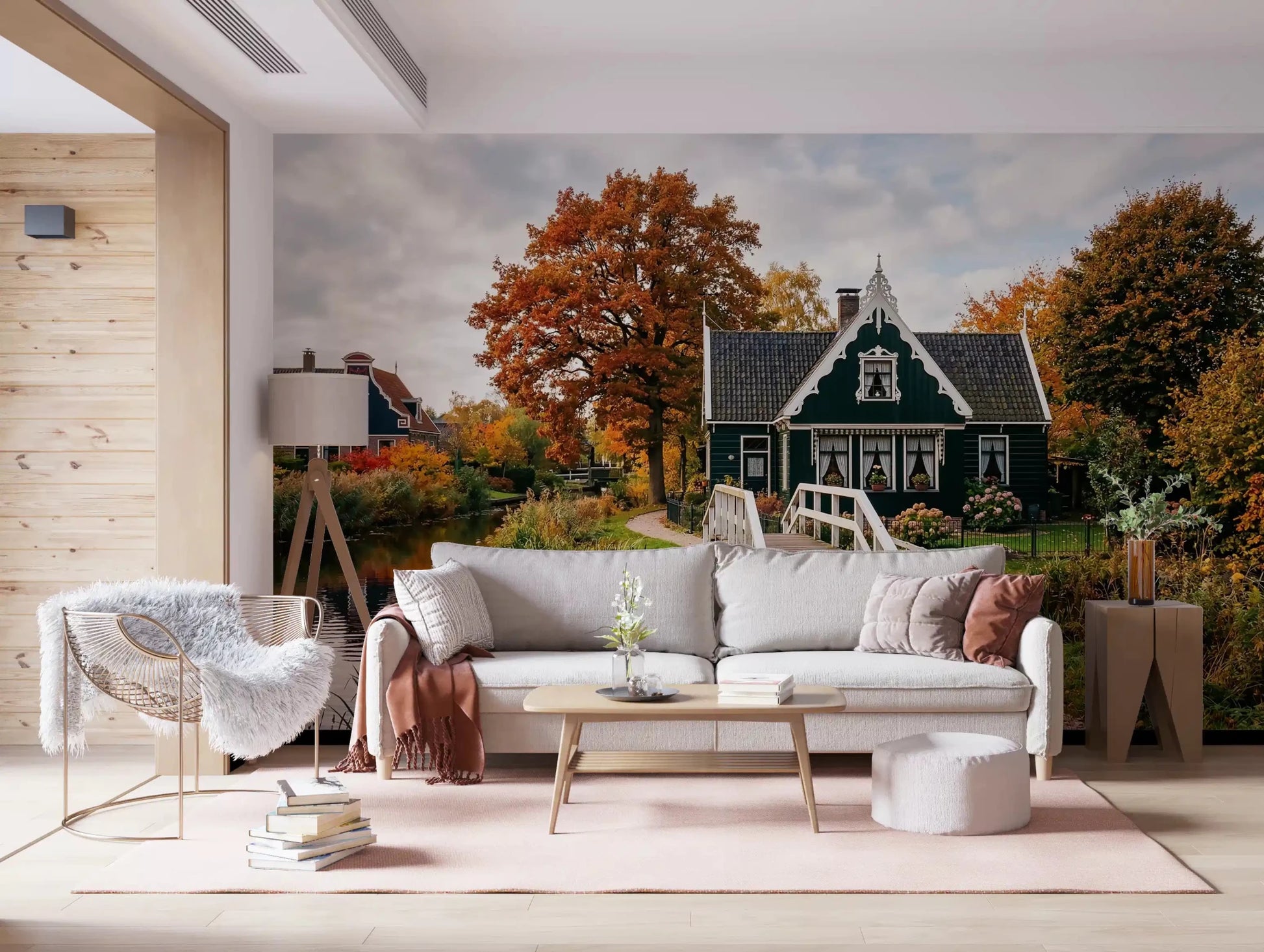 Hallway showing Dutch Autumn Canal Charm Wall Mural bridgeGD9202