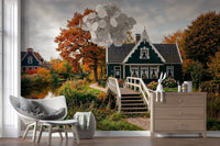 Hallway with Dutch Autumn Canal Charm Wall Mural landscapeGD9202