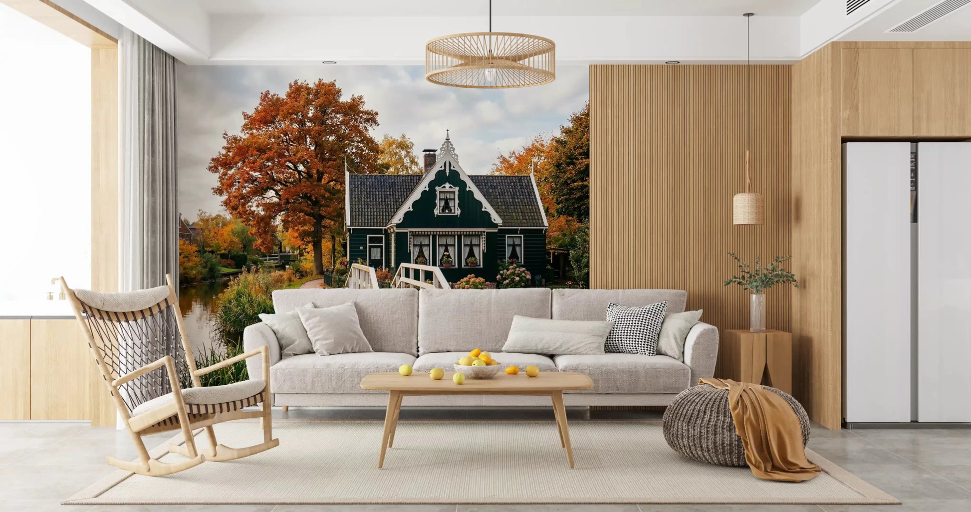Autumn landscape Wall Mural with Dutch Canal Charm themeGD9202