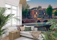 Scenic canal city mural for contemporary living space