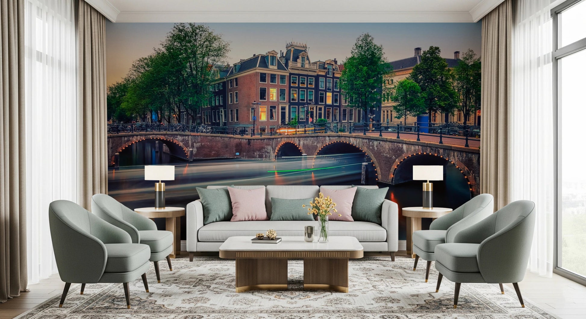 Classic canal city mural for modern apartment wall