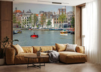 Dutch Waterway Charm Wall Mural enhancing a narrow passage.