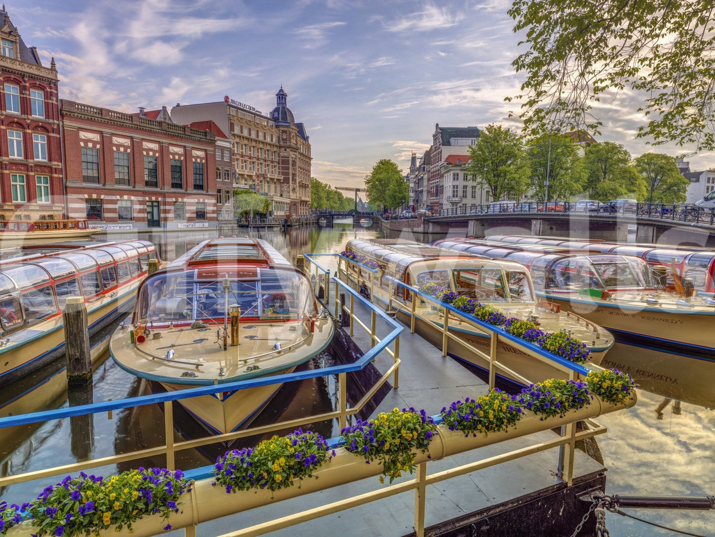 Artistic Dutch Waterways Wall Mural with soft natural lighting