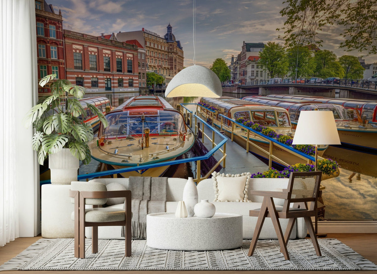 Dutch Waterways Wall Mural in a minimalist living room setting, GD7788