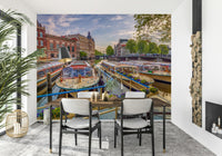 Hand-painted style waterway wallpaper for a classic dining area