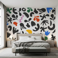 Bedroom styled with Abstract Shapes wall mural and lively motifs