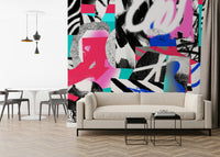 A beautiful modern art wall mural for a living room.