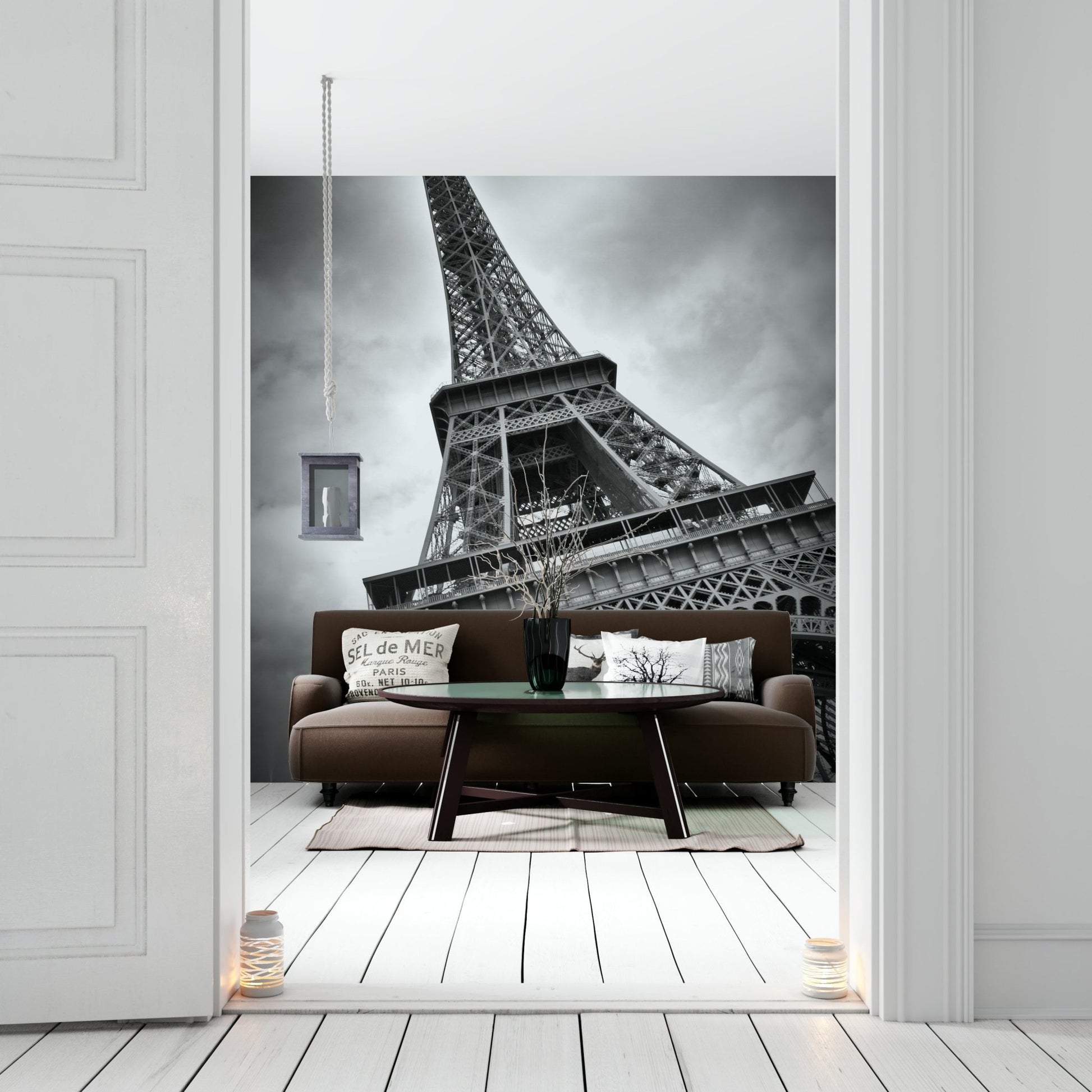 Eiffel Tower mural with energetic city style

