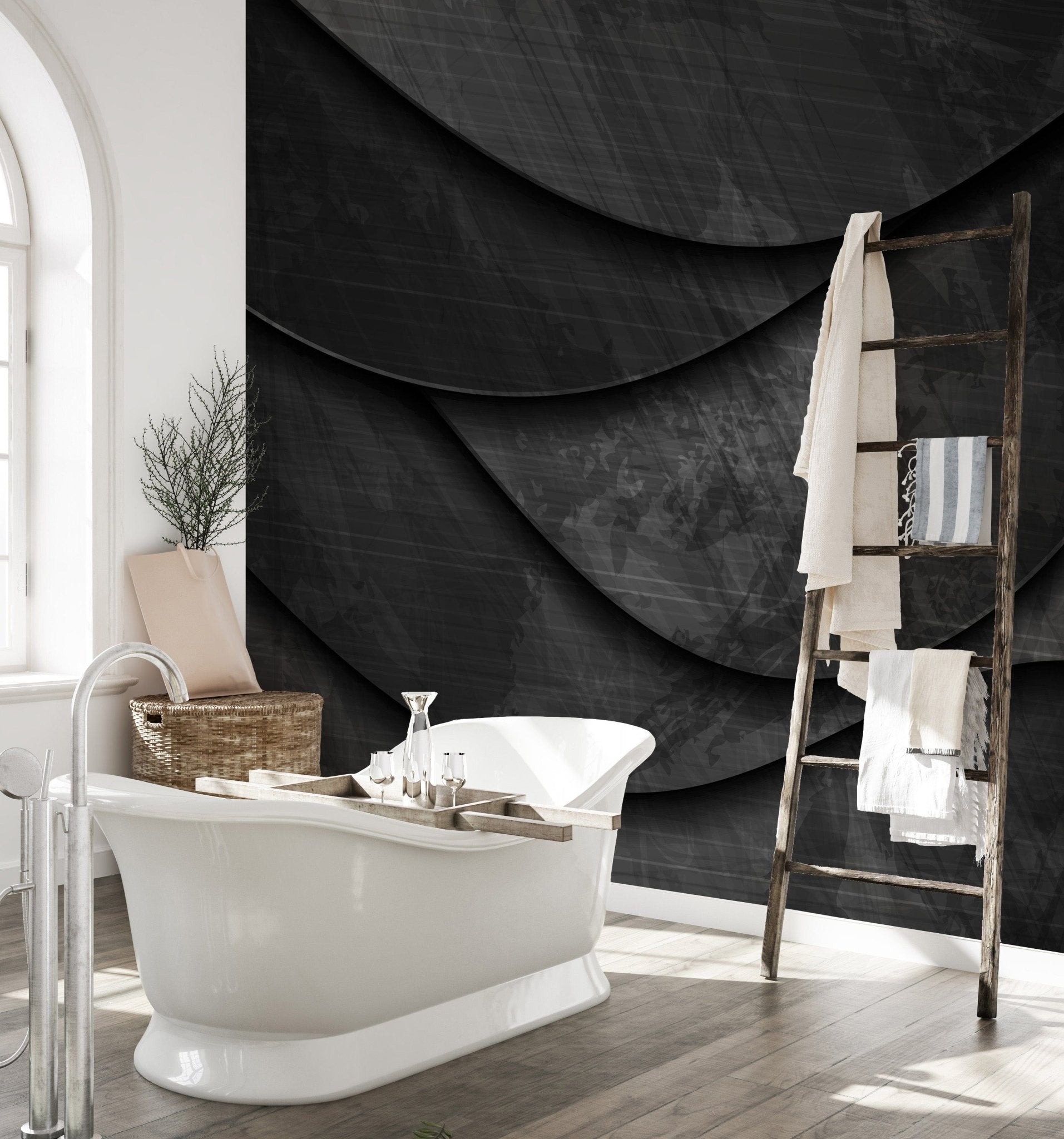 Black Grunge 3D Waves Corporate Wallpaper Mural - Giffywalls