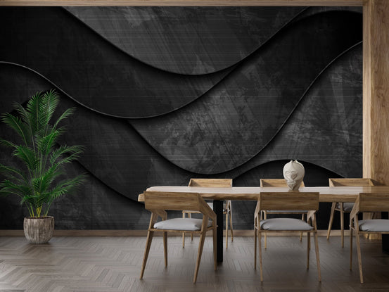 Black grunge 3D wave mural wallpaper. A963