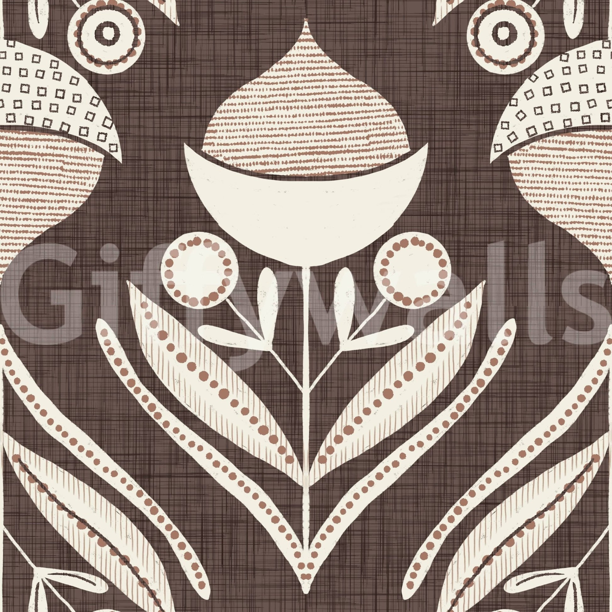 Unusual vertical symmetry of Earth Tone Floral Wallpaper.