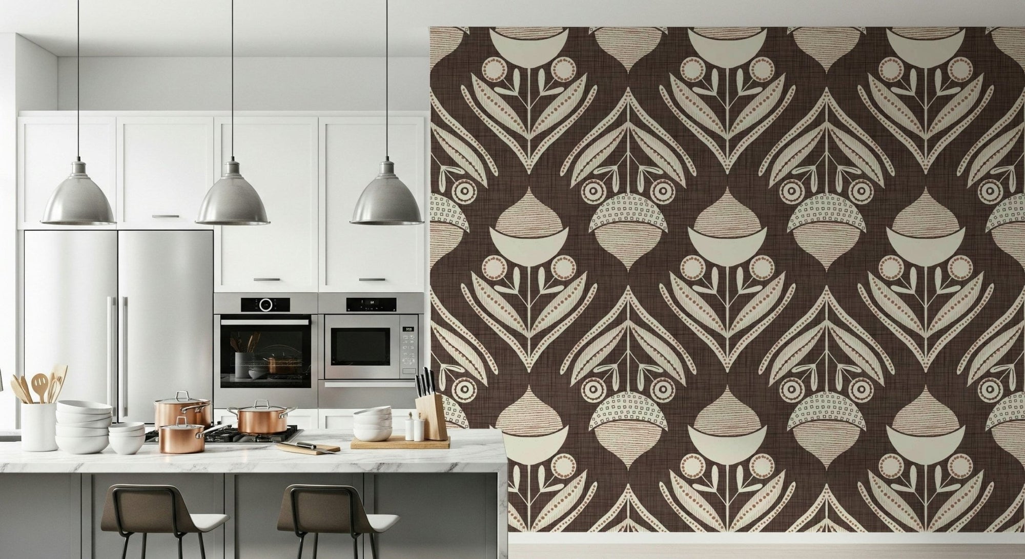 Textured dark cocoa background of Earth Tone Floral wall mural., GD6605