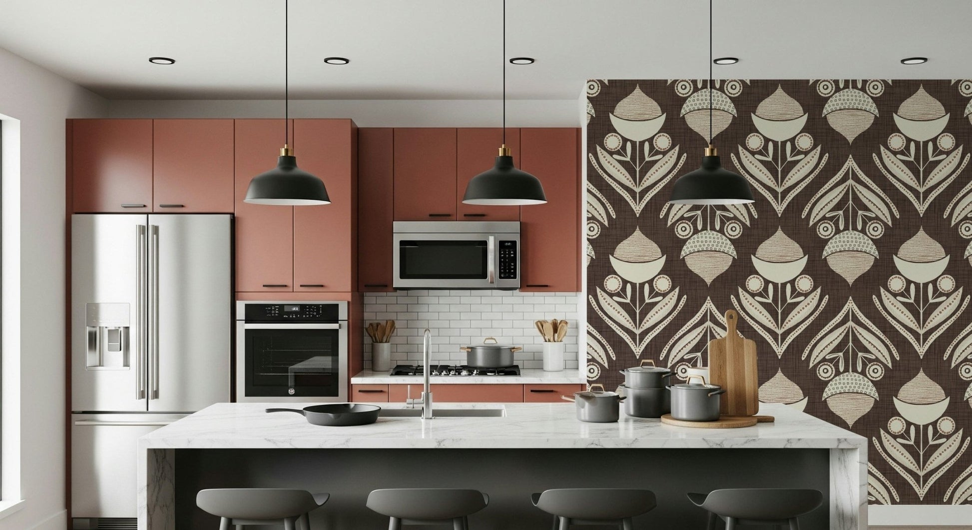 Deep espresso background for Earth Tone Floral Wallpaper.