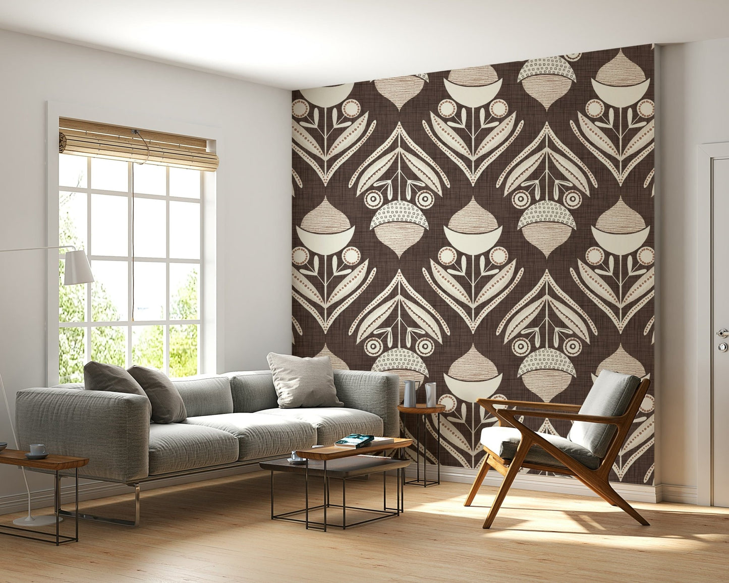 Abstract striped seed pods on the Earth Tone Floral Wallpaper.