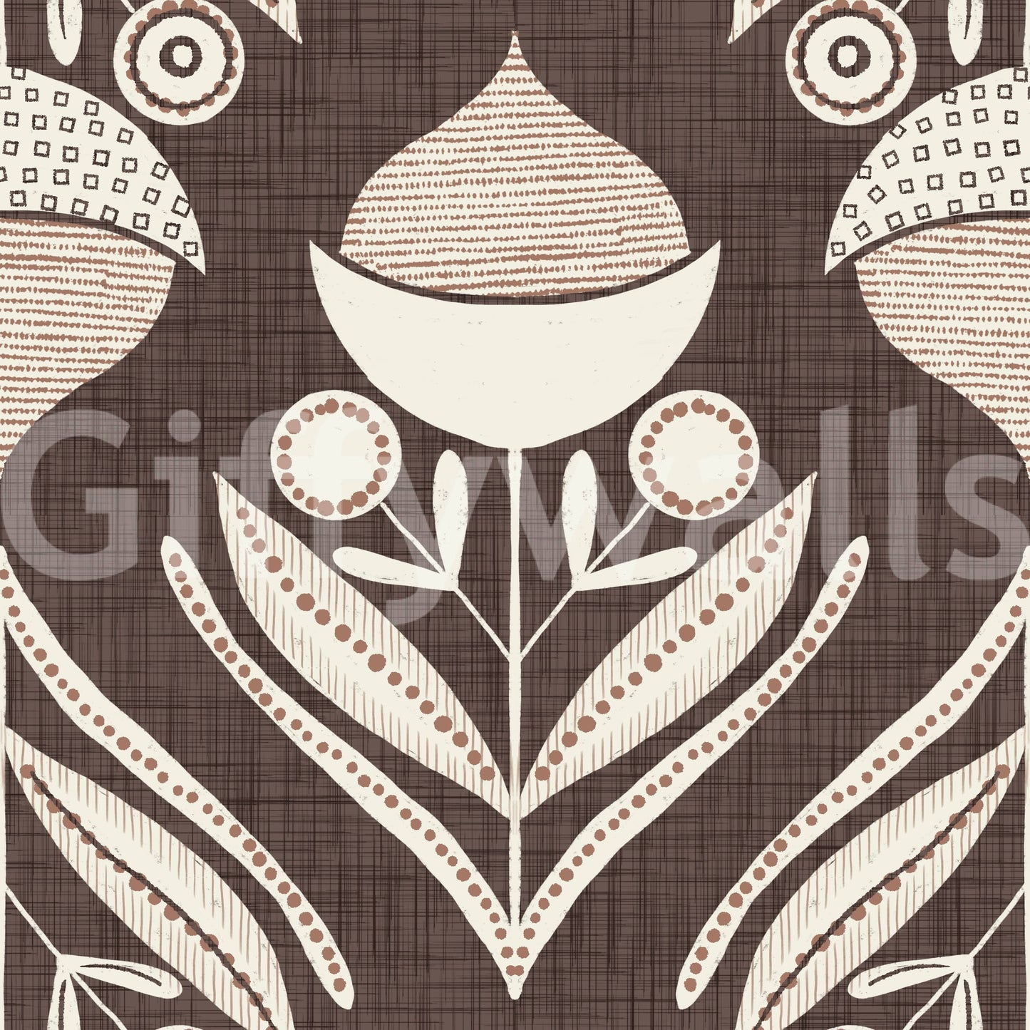 Unusual vertical symmetry of Earth Tone Floral Wallpaper.