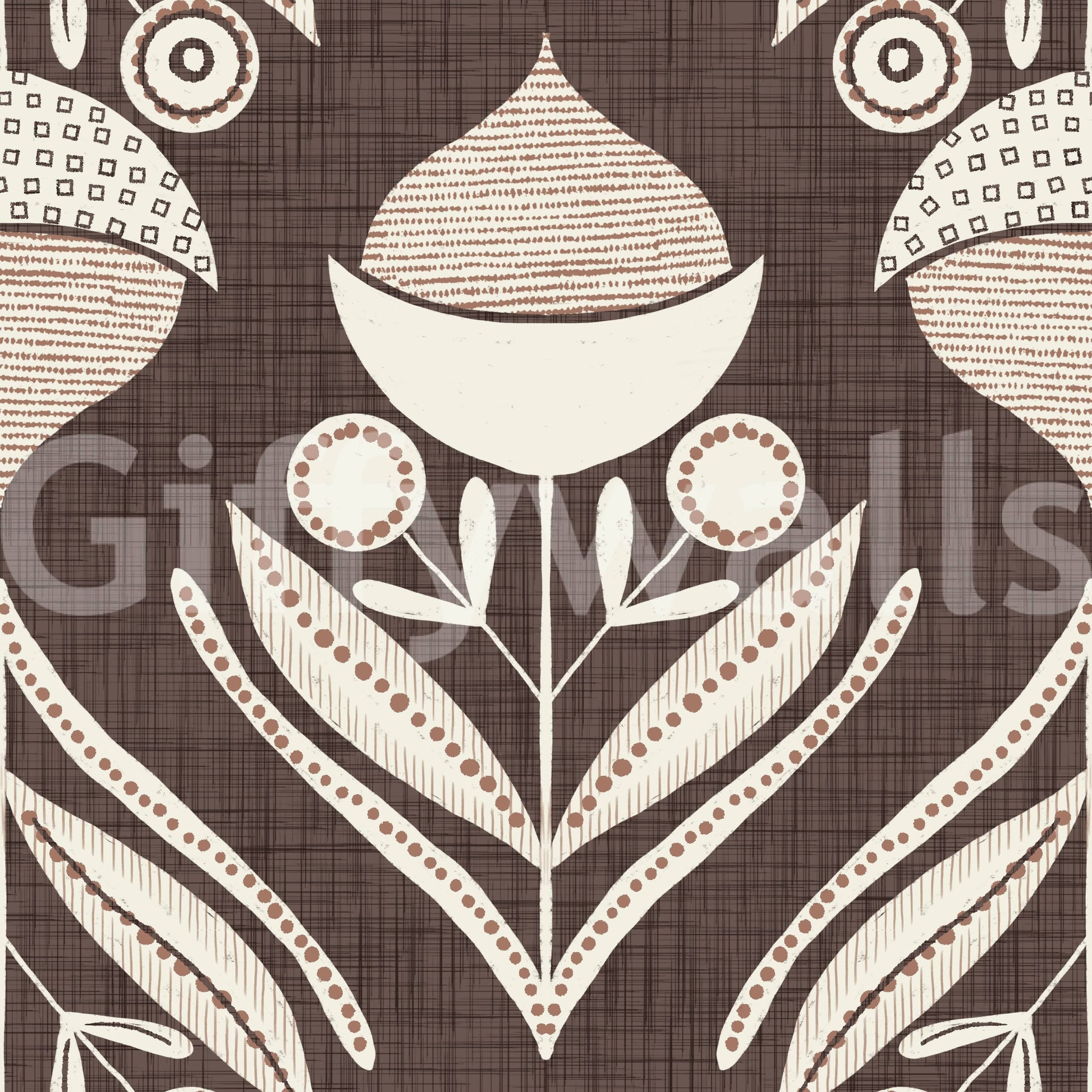 Unusual vertical symmetry of Earth Tone Floral Wallpaper.