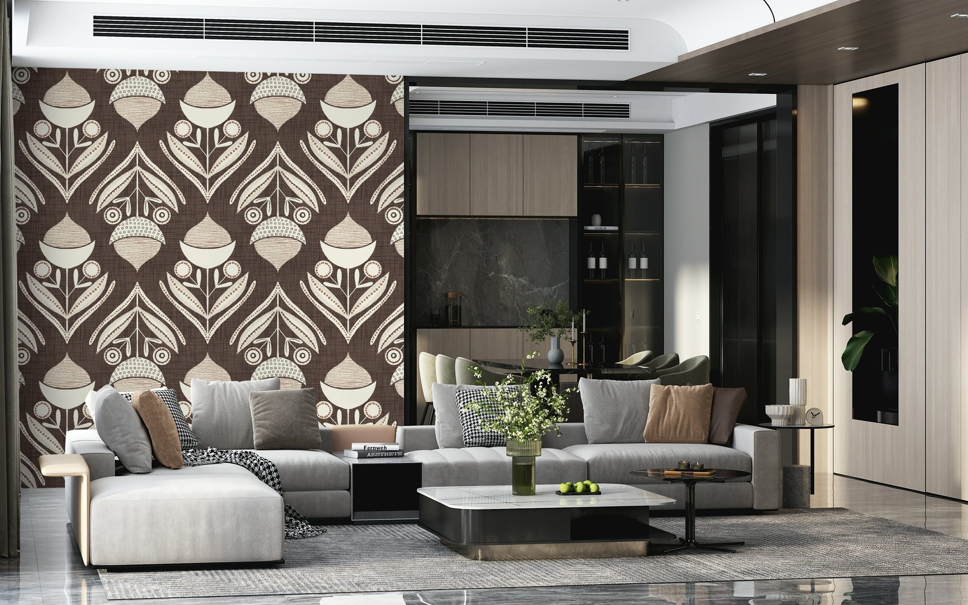 Scandi geometric flower of Earth Tone Floral wall mural.