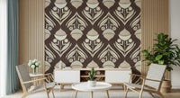 Warm beige folk-style leaves on Earth Tone Floral Wallpaper.