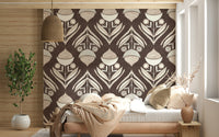 Curious vertical patterning of Earth Tone Floral Wallpaper repeat.