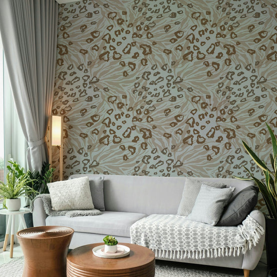 Earth Tones Animalia Wallpaper with muted leopard and tiger blend GD4956
