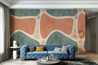 Abstract wall mural in clay and sand hues

